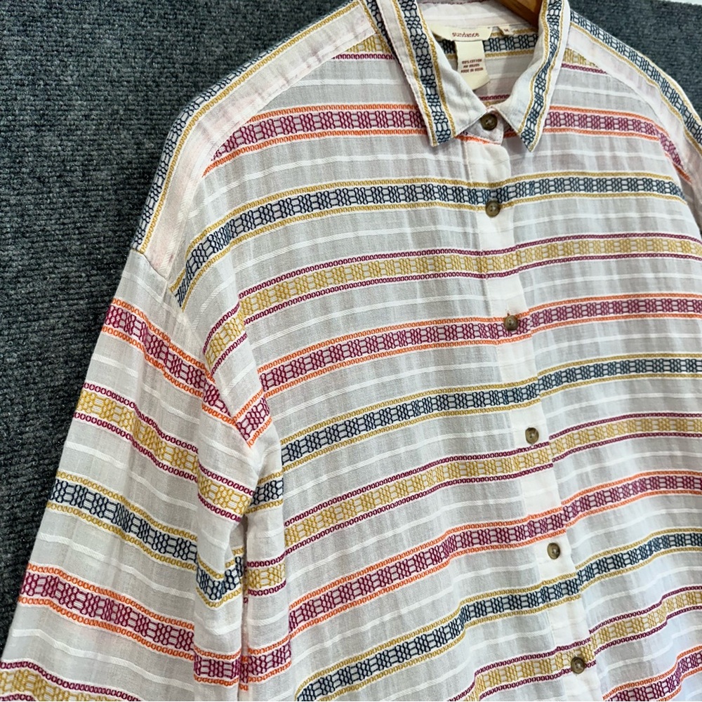 Sundance cotton top M button up long sleeve embroidered striped windowpane shirt - Picture 2 of 10